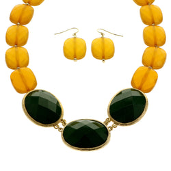Mi Amore Adjustable Necklace-Earring-Set Green