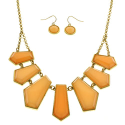 Mi Amore Adjustable Necklace-Earring-Set Peach/Gold-Tone