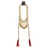 Mi Amore Leaves Tassel Adjustable Necklace-Earring-Set Gold-Tone & Red