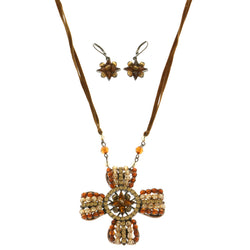 Mi Amore Adjustable Necklace-Earring-Set Brown/Copper-Tone