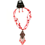 Mi Amore Adjustable Necklace-Earring-Set Red/Bronze-Tone