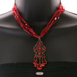 Mi Amore Adjustable Necklace-Earring-Set Red/Bronze-Tone