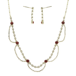 Mi Amore Adjustable Necklace-Earring-Set Silver-Tone/Red