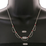 Mi Amore Adjustable Necklace-Earring-Set Silver-Tone/Red