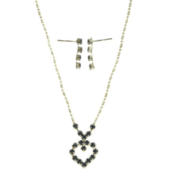 Mi Amore Heart Adjustable Necklace-Earring-Set Silver-Tone & Blue