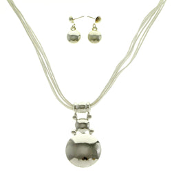 Mi Amore Adjustable Necklace-Earring-Set Silver-Tone/White