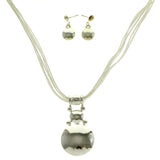 Mi Amore Adjustable Necklace-Earring-Set Silver-Tone/White