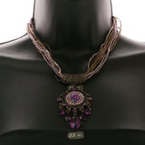 Mi Amore Flower Adjustable Necklace-Earring-Set Purple & Bronze-Tone