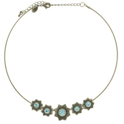 Mi Amore Flower Adjustable Choker-Necklace Silver-Tone & Blue