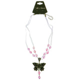 Mi Amore Butterfly Adjustable Pendant-Necklace Pink & Silver-Tone