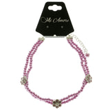 Mi Amore Flower Adjustable Choker-Necklace Pink & Silver-Tone