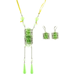 Mi Amore Adjustable Necklace-Earring-Set Green/Yellow