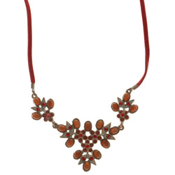 Mi Amore Flower Adjustable Fashion-Necklace Red & Bronze-Tone