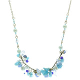 Mi Amore Flower Leaf Adjustable Fashion-Necklace Blue & Silver-Tone