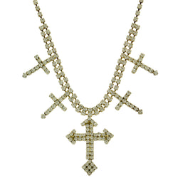 Mi Amore Cross Adjustable Choker-Necklace Clear & Gold-Tone