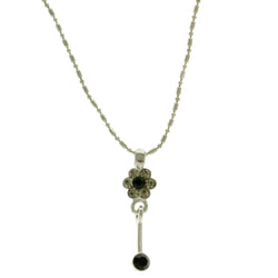 Mi Amore Flower Adjustable Pendant-Necklace Silver-Tone & Black