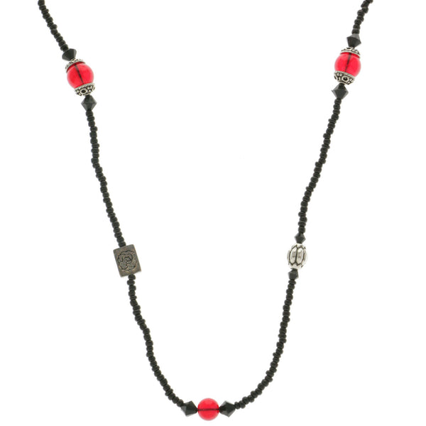 Mi Amore Flower Bead-Necklace Black/Red