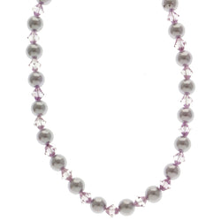 Mi Amore Adjustable Bead-Necklace Purple/Silver-Tone