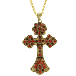 Mi Amore Cross Pendant-Necklace Gold-Tone/Red