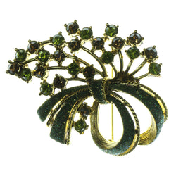 Bow Brooch-Pin With Crystal Accents Gold-Tone & Green Colored #LQP01
