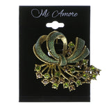 Bow Brooch-Pin With Crystal Accents Gold-Tone & Green Colored #LQP01