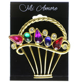 Basket Brooch Pin With Colorful Accents  Gold-Tone Color #LQP05