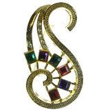 Artistic Abstract Initial S Brooch Pin w/Colorful Accents Gold-Tone Color #LQP07
