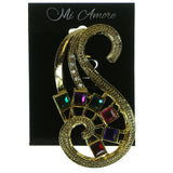 Artistic Abstract Initial S Brooch Pin w/Colorful Accents Gold-Tone Color #LQP07