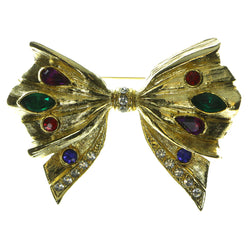Bow Brooch-Pin With Colorful Accents  Gold-Tone Color #LQP09