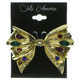 Bow Brooch-Pin With Colorful Accents  Gold-Tone Color #LQP09