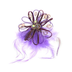 Feathers Brooch-Pin With Bead Accents Silver-Tone & Purple Colored #LQP1000