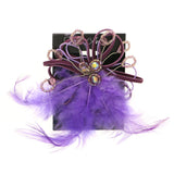 Feathers Brooch-Pin With Bead Accents Silver-Tone & Purple Colored #LQP1000