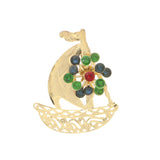 Sail Boat Brooch-Pin Gold-Tone & Multi Colored #LQP1010