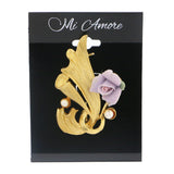 Flower Brooch-Pin With Bead Accents Gold-Tone & Multi Colored #LQP1017