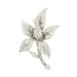 Flower Brooch-Pin With Crystal Accents  Silver-Tone Color #LQP1021