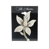 Flower Brooch-Pin With Crystal Accents  Silver-Tone Color #LQP1021