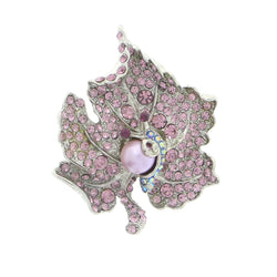 Flower Brooch-Pin With Crystal Accents Silver-Tone & Multi Colored #LQP1025