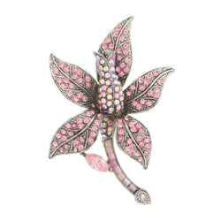 Flower Brooch-Pin With Crystal Accents Silver-Tone & Multi Colored #LQP1026