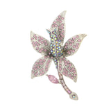 Flower Brooch-Pin With Crystal Accents Silver-Tone & Multi Colored #LQP1027