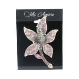 Flower Brooch-Pin With Crystal Accents Silver-Tone & Multi Colored #LQP1027