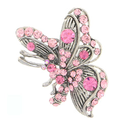 Butterfly Brooch-Pin With Crystal Accents Silver-Tone & Pink Colored #LQP1034