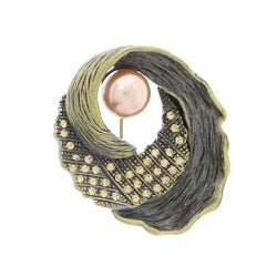 Brass-Tone & Yellow Colored Metal Brooch-Pin With Crystal Accents #LQP1038
