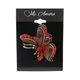 Butterfly Brooch-Pin With Crystal Accents Brass-Tone & Red Colored #LQP1040