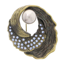 Brass-Tone & Blue Colored Metal Brooch-Pin With Crystal Accents #LQP1041