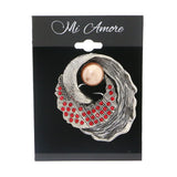 Silver-Tone & Red Colored Metal Brooch-Pin With Crystal Accents #LQP1042
