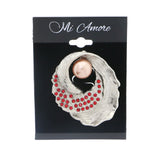 Silver-Tone & Red Colored Metal Brooch-Pin With Crystal Accents #LQP1043