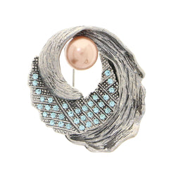 Silver-Tone & Blue Colored Metal Brooch-Pin With Crystal Accents #LQP1047