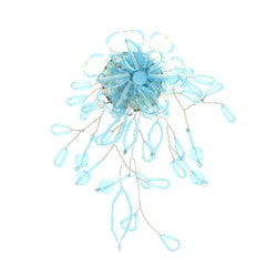 Flower Brooch-Pin With Bead Accents Silver-Tone & Blue Colored #LQP1048
