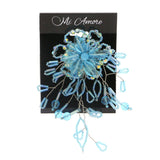 Flower Brooch-Pin With Bead Accents Silver-Tone & Blue Colored #LQP1048