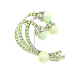 Silver-Tone & Green Colored Metal Brooch-Pin With Crystal Accents #LQP1050